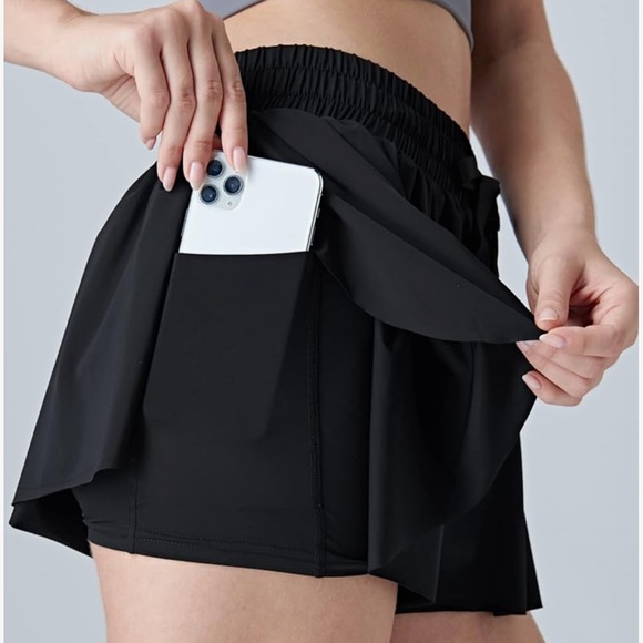 Flowy Bright Red Athletic Butterfly Running Shorts w/ Built-in Spandex Liner - Picture 7 of 9